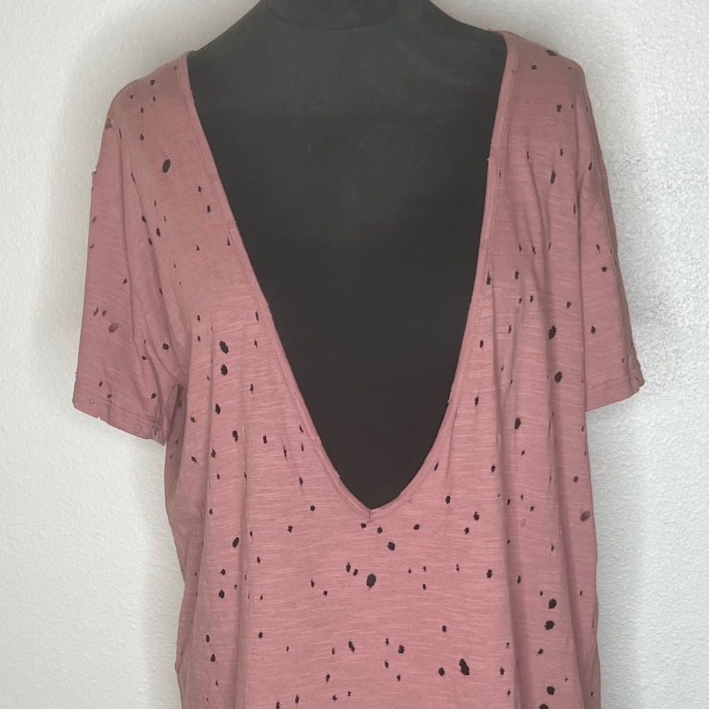 Deep V-Neck Pink Short Sleeve Tee